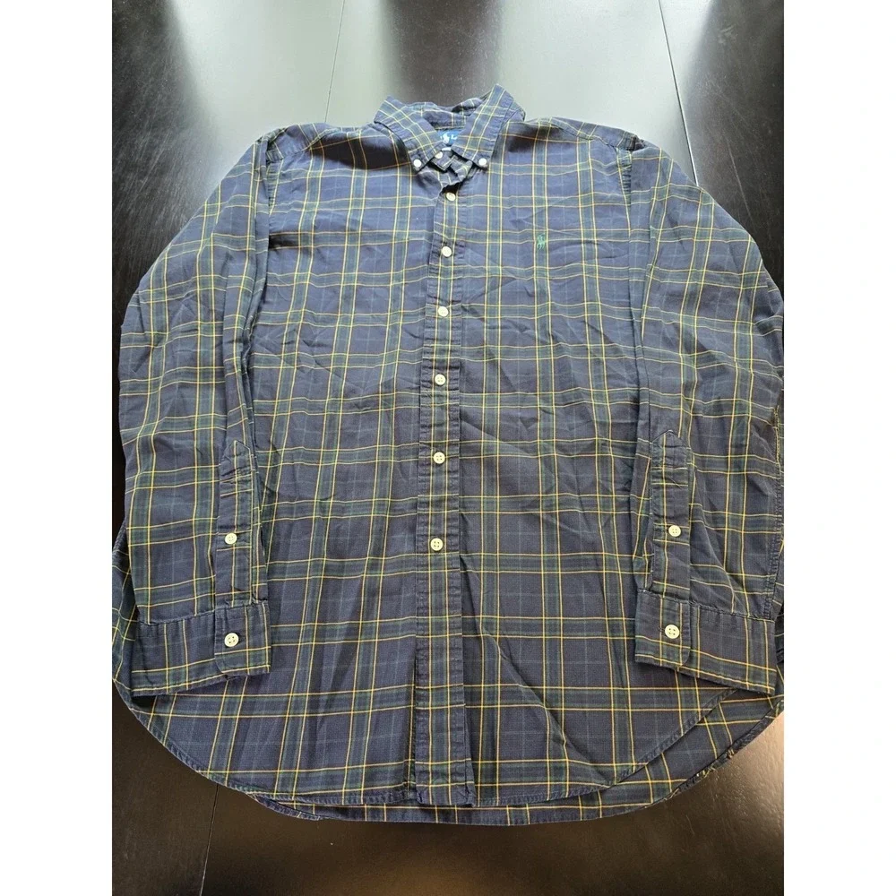 Polo Ralph Lauren Shirt Mens Large Blue Green Plaid Button Up Pony Preppy Casual